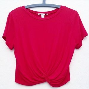 Red Twist Front Short Sleeve Crop Top